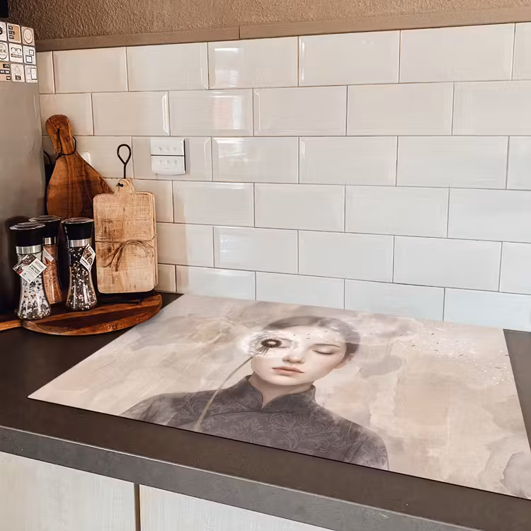Vrouw - Sereen - Grijs Inductie beschermer vinyl 3mm klein -sfeer3