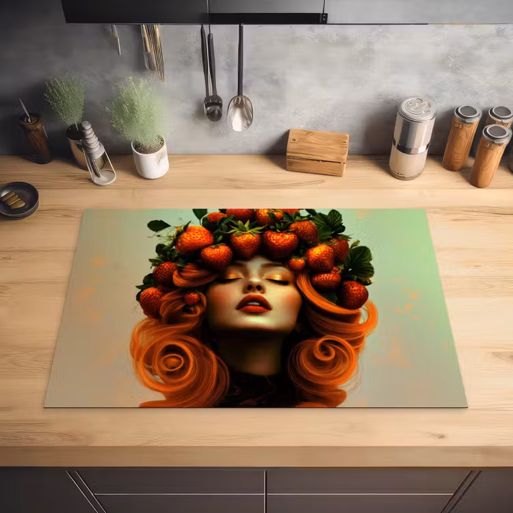 Vrouw - Aardbeien - Kroon Inductie beschermer vinyl 3mm klein -sfeer5