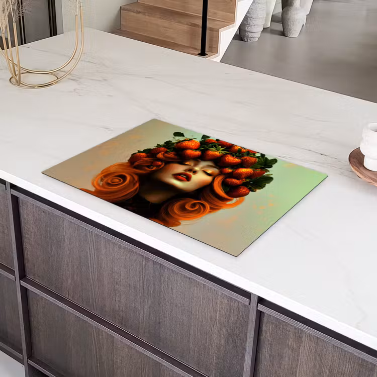 Vrouw - Aardbeien - Kroon Inductie beschermer vinyl 3mm klein -sfeer8