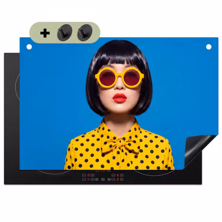 Vrouw - Zonnebril - Pop Art - Portret - Geel Inductie beschemer met haakjes klein -3d