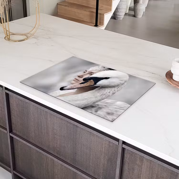 Vrouw - Zwaan - Wit Inductie beschermer vinyl 3mm klein -sfeer8