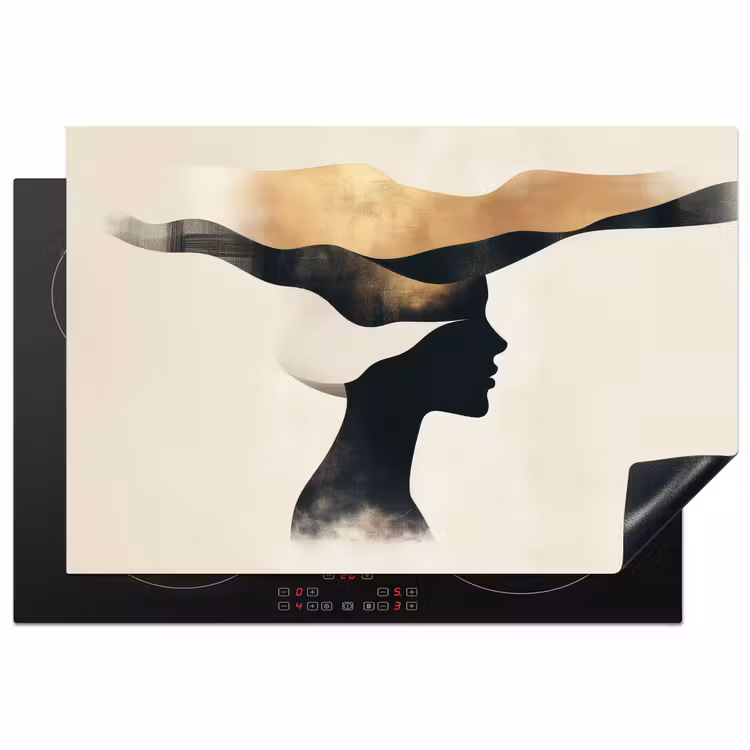 Vrouw - Golven - Zwart Inductie beschermer vinyl 3mm klein -3d