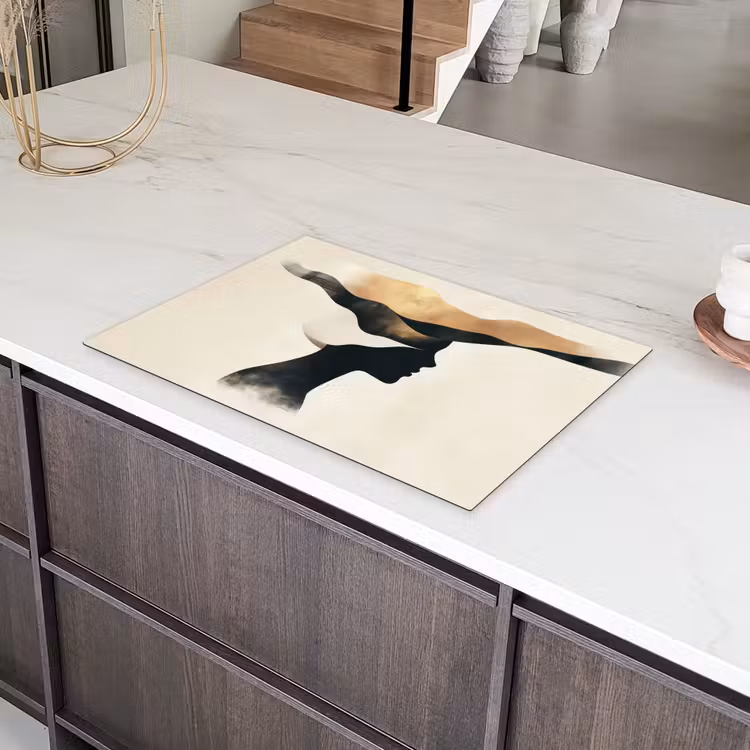 Vrouw - Golven - Zwart Inductie beschermer vinyl 3mm klein -sfeer8
