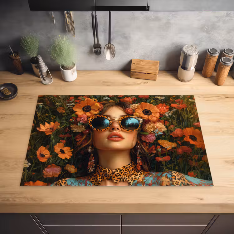 Vrouwen - Bloemen - Modern - Bril - Abstract Inductie beschermer vinyl 3mm klein -sfeer5