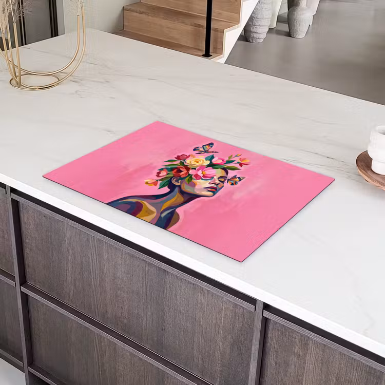 Vrouwengezicht - Vlinders - Kleurrijk Inductie beschermer vinyl 3mm klein -sfeer8