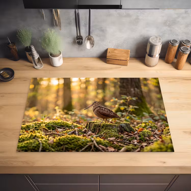 Houtsnip - Bos - Bladeren - Herfst - Gecamoufleerd Inductie beschermer vinyl 3mm klein -sfeer5