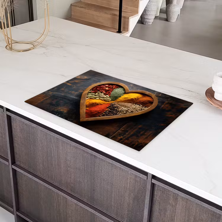 Houten - Hart - Kleurrijke - Specerijen Inductie beschermer vinyl 3mm klein -sfeer8