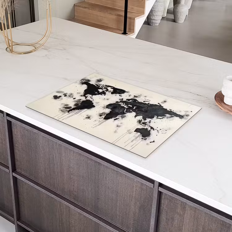 Wereldkaart - Zwart - Inkt Inductie beschermer vinyl 3mm klein -sfeer8