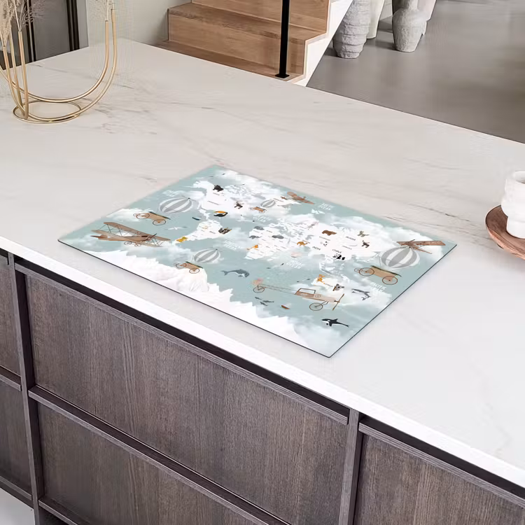 Wereldkaart - Kind - Vliegtuig Inductie beschermer vinyl 3mm klein -sfeer8