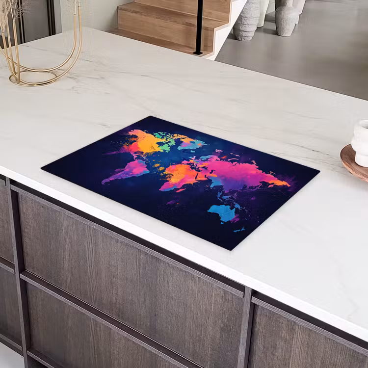 Wereldkaart - Kleurrijk - Graffiti Inductie beschermer vinyl 3mm klein -sfeer8