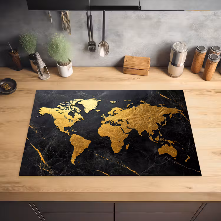 Wereldkaart - Goud - Marmer Inductie beschermer vinyl 3mm klein -sfeer5