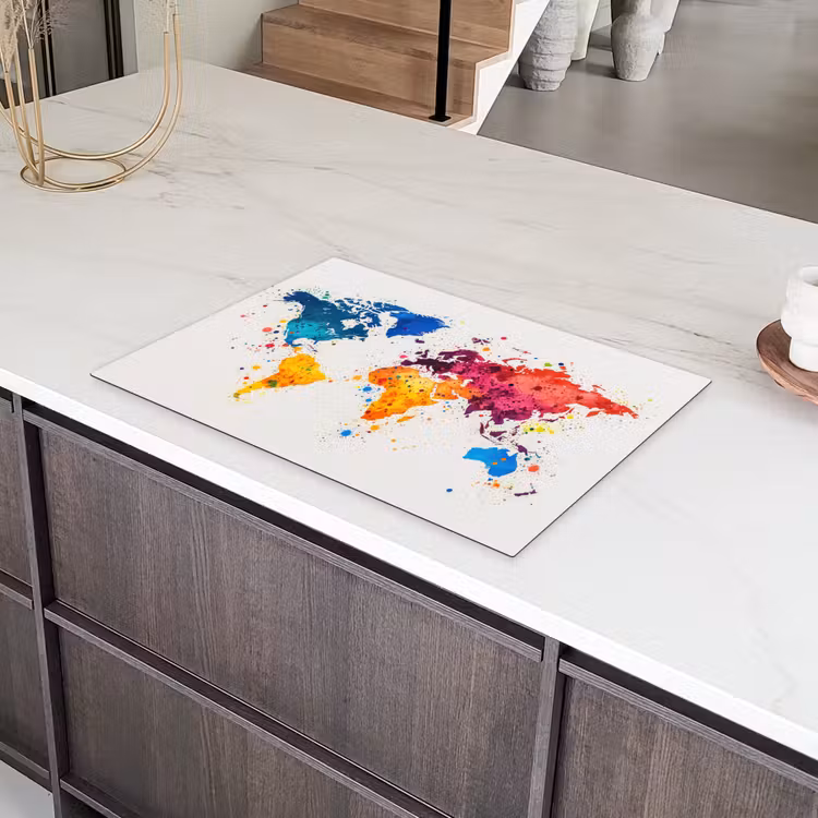 Wereldkaart - Graffiti - Kleurrijk Inductie beschermer vinyl 3mm klein -sfeer8