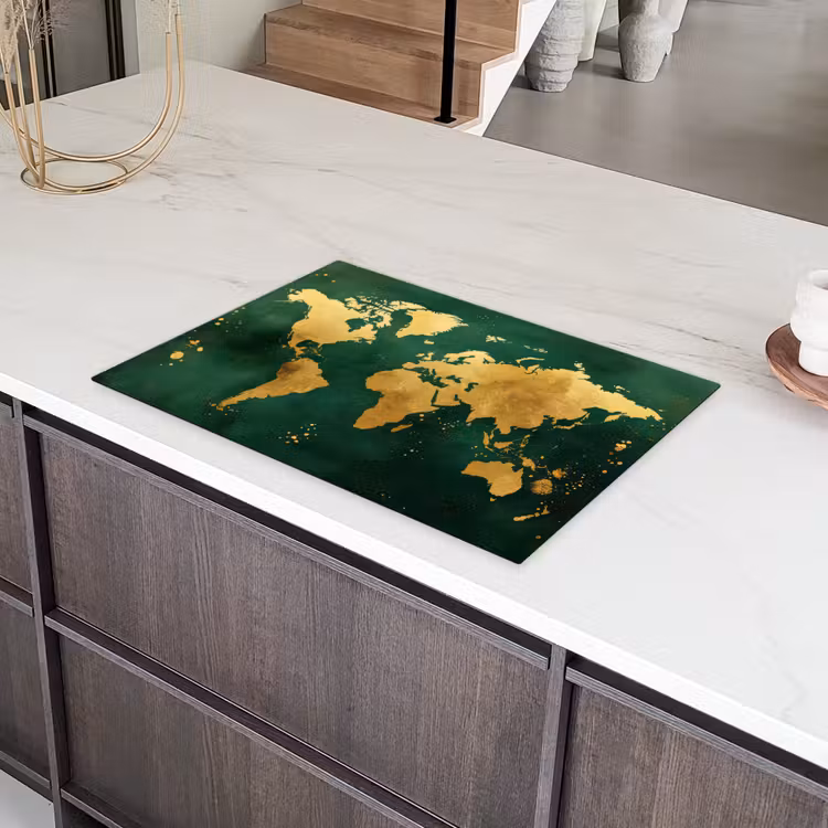 Wereldkaart - Groen - Goud Inductie beschermer vinyl 3mm klein -sfeer8