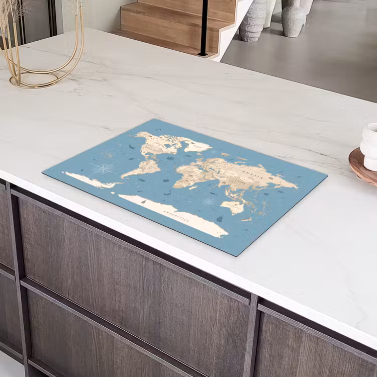 Wereldkaart - Oceaan - Realistisch - Blauw Inductie beschermer vinyl 3mm klein -sfeer8