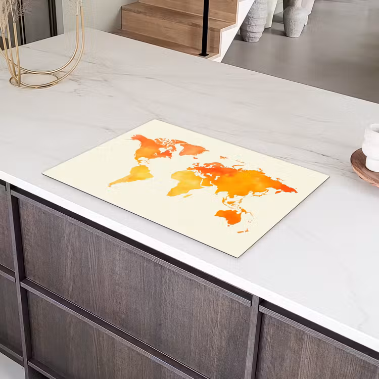 Wereldkaart - Oranje - Kleurrijk Inductie beschermer vinyl 3mm klein -sfeer8