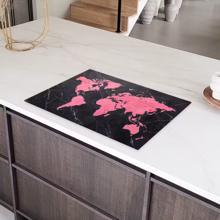 Wereldkaart - Roze - Marmer Inductie beschermer vinyl 3mm klein -sfeer8
