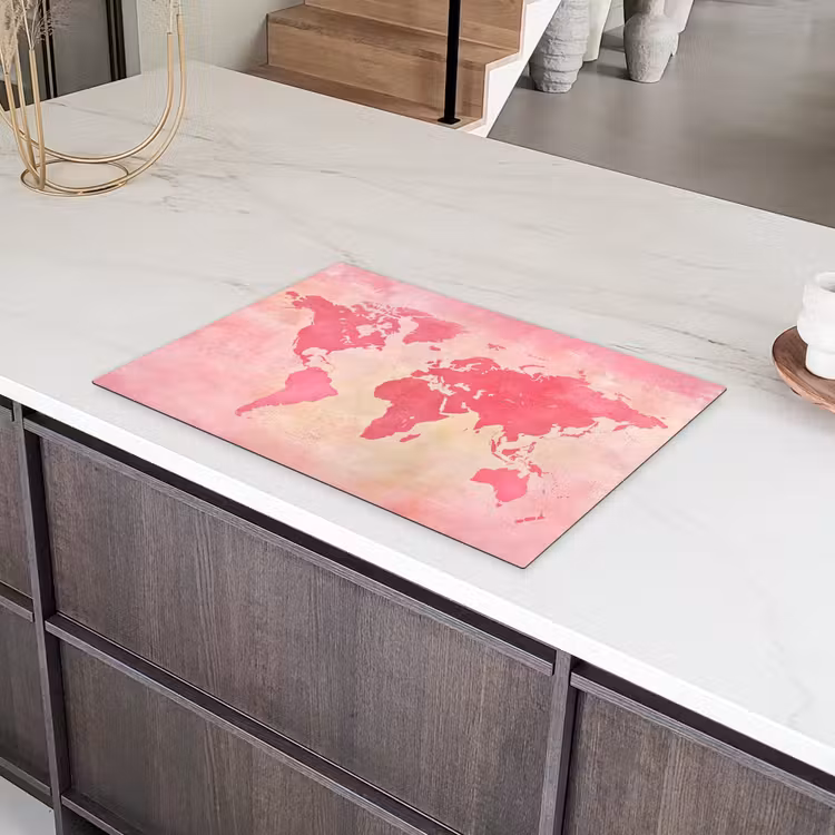Wereldkaart - Roze - Vaag Inductie beschermer vinyl 3mm klein -sfeer8