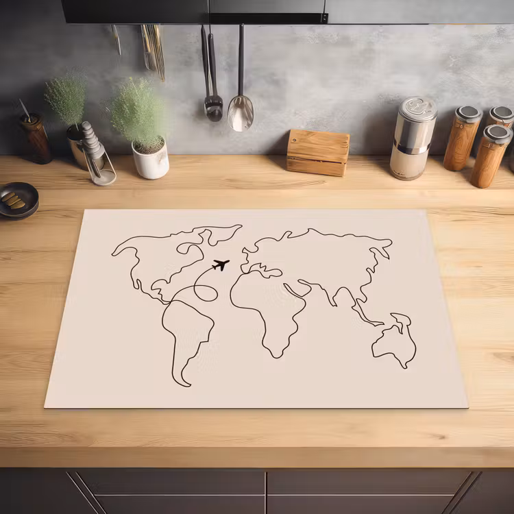 Wereldkaart - Simpel - Vliegtuig Inductie beschermer vinyl 3mm klein -sfeer5