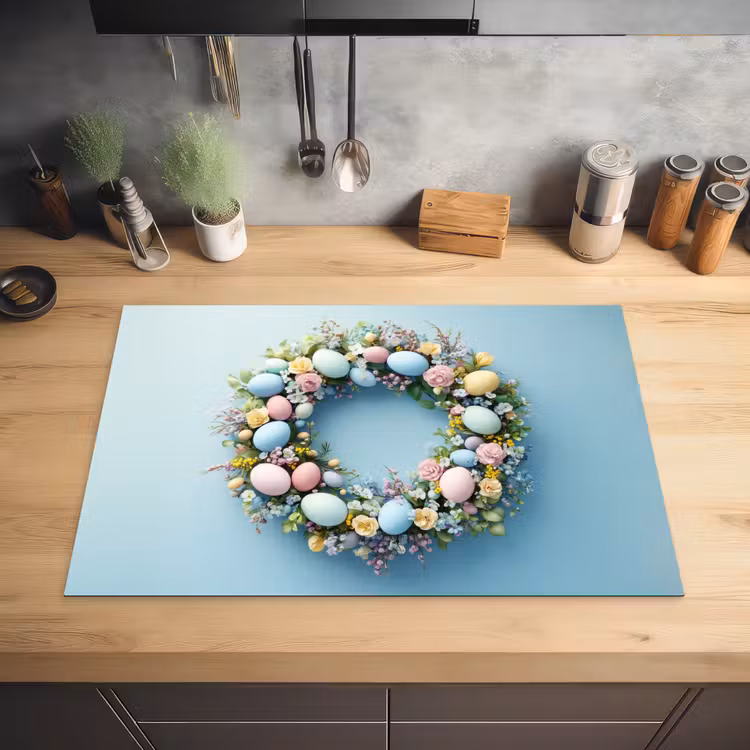 Krans - Eieren - Bloemen Inductie beschermer vinyl 3mm klein -sfeer5