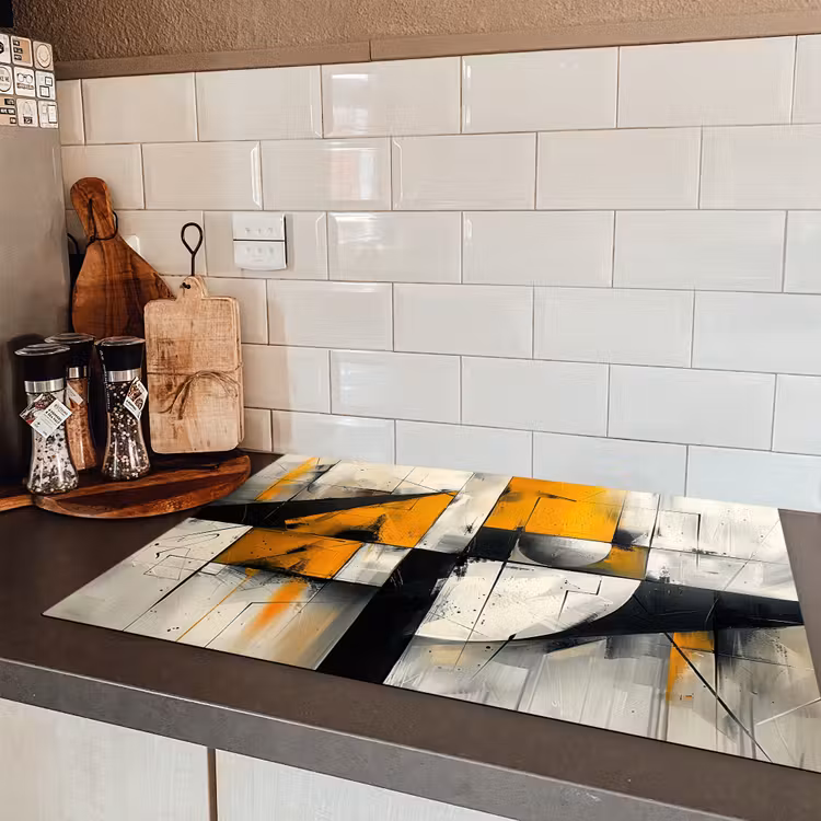 Geel - Abstract - Modern - Vormen Inductie beschermer vinyl 3mm klein -sfeer3
