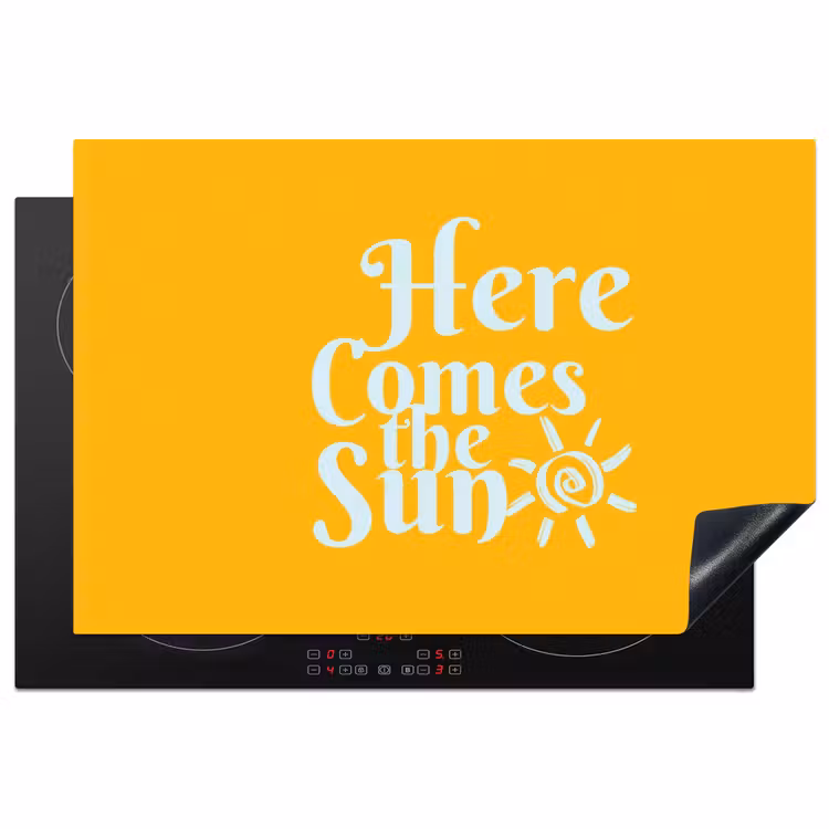 Geel - Blauw - Here comes the sun Inductie beschermer vinyl 3mm klein -3d