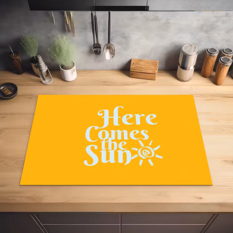 Geel - Blauw - Here comes the sun Inductie beschermer vinyl 3mm klein -sfeer5