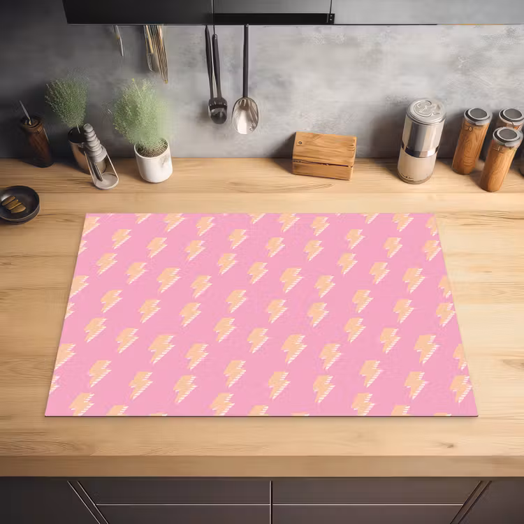 Geel - Bliksem - Roze Inductie beschermer vinyl 3mm klein 276 -sfeer5
