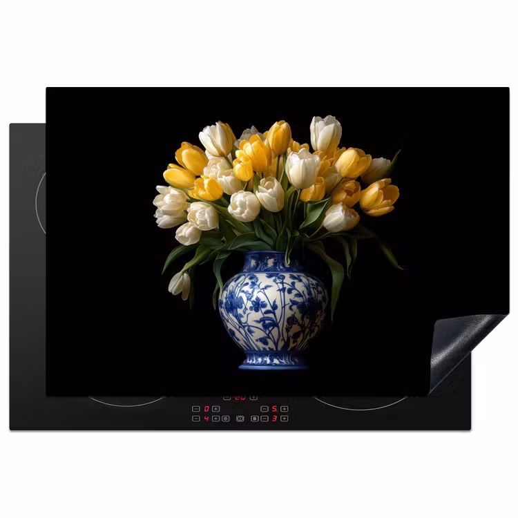 Geel - Tulpen - Vaas - Bloemen Inductie beschermer vinyl 3mm klein -3d