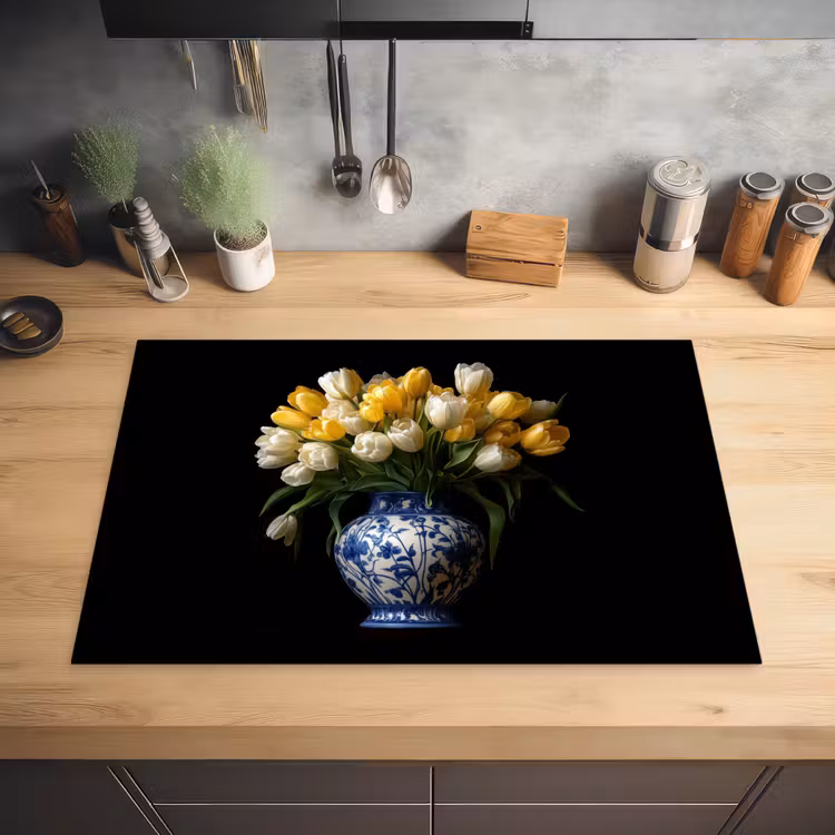Geel - Tulpen - Vaas - Bloemen Inductie beschermer vinyl 3mm klein -sfeer5