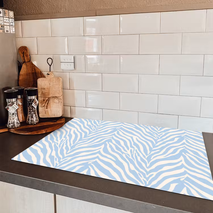Zebra - Motief - Blauw - Wit Inductie beschermer vinyl 3mm klein 276 -sfeer3