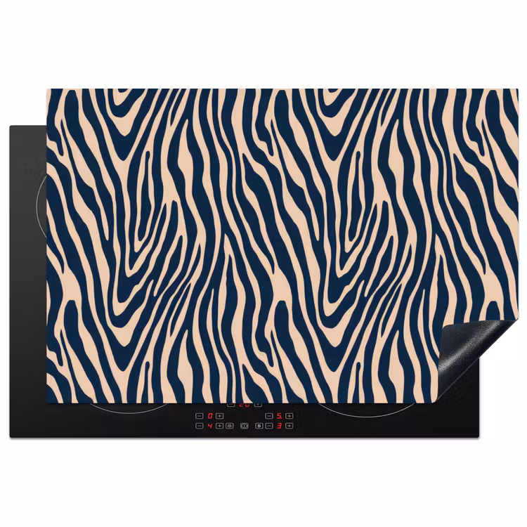 Zebra - Patroon - Blauw - Beige Inductie beschermer vinyl 3mm klein 276 -3d