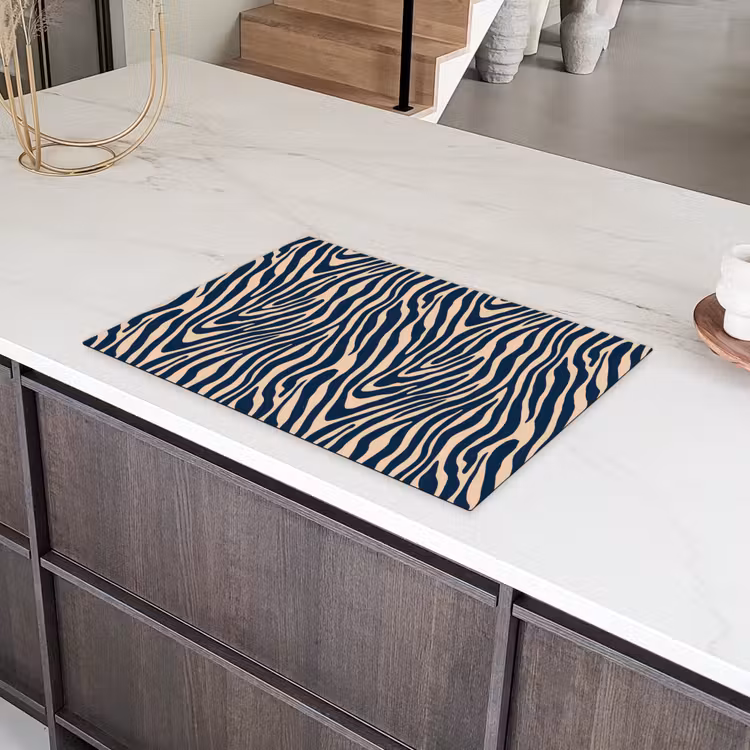 Zebra - Patroon - Blauw - Beige Inductie beschermer vinyl 3mm klein 276 -sfeer8