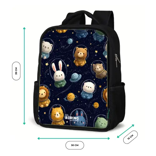 Dieren - Astronaut - Planeten - Sterren Rugzak - Zwart middel -productfoto_formaten
