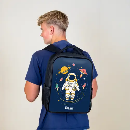 Astronaut - Planeet - Sterren - Raket Rugzak - Zwart middel -sfeer8