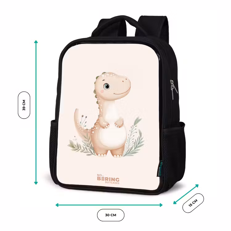 Beige dinosaurus met groene blaadjes Rugzak - Zwart middel -productfoto_formaten