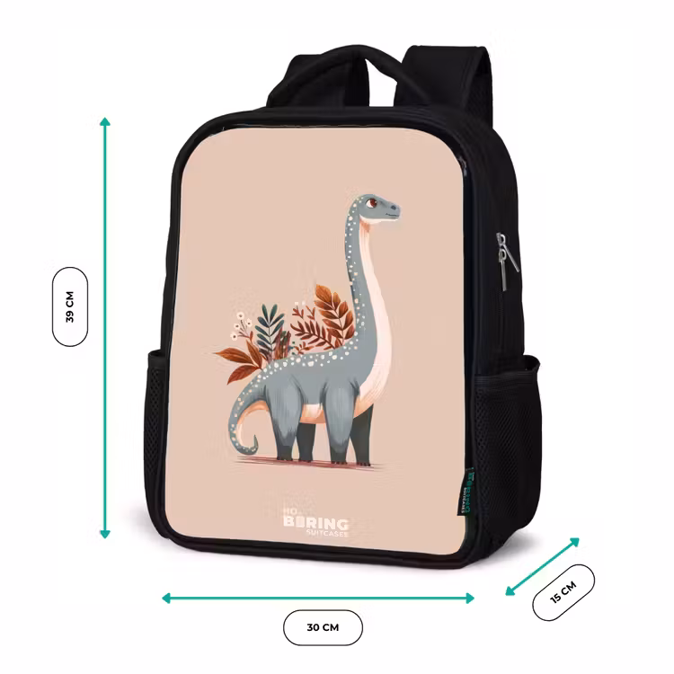 Blauwe dinosaurus op een beige achtergrond Rugzak - Zwart middel -productfoto_formaten