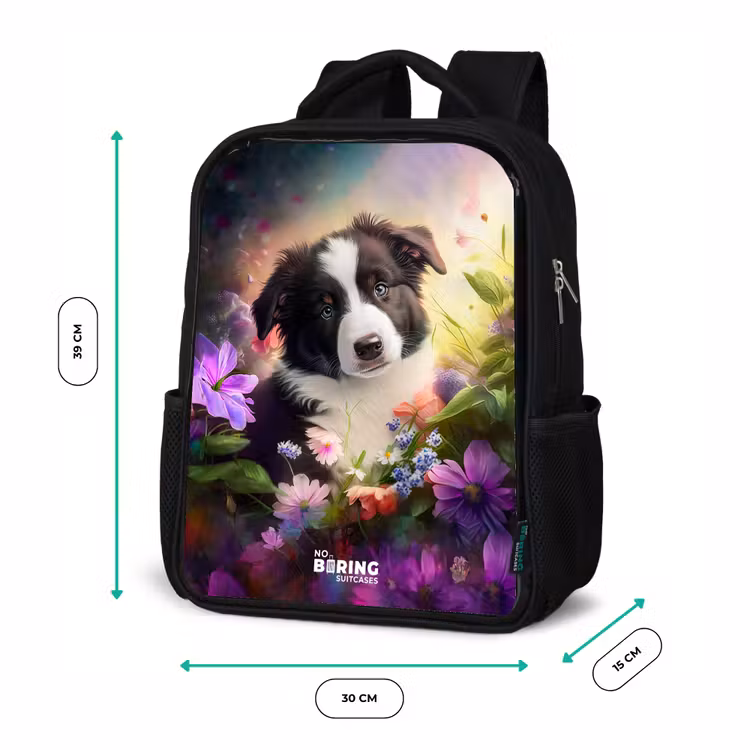 Hond met blauwe ogen in een veld Rugzak - Zwart middel -productfoto_formaten