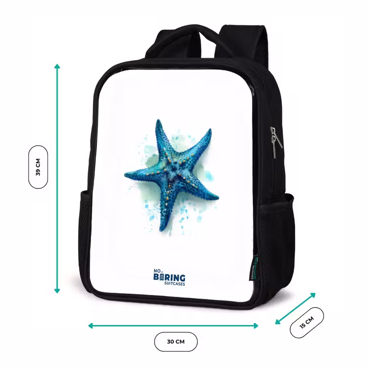 Blauwe Zeester op Witte Achtergrond Rugzak - Zwart middel -productfoto_formaten