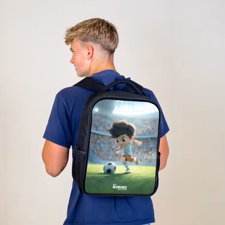 Jongen - Voetbal - Stadion - Zonlicht Rugzak - Zwart middel -sfeer8