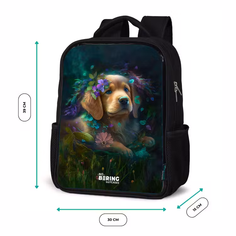 Bruine hond tussen de bloemen Rugzak - Zwart middel -productfoto_formaten
