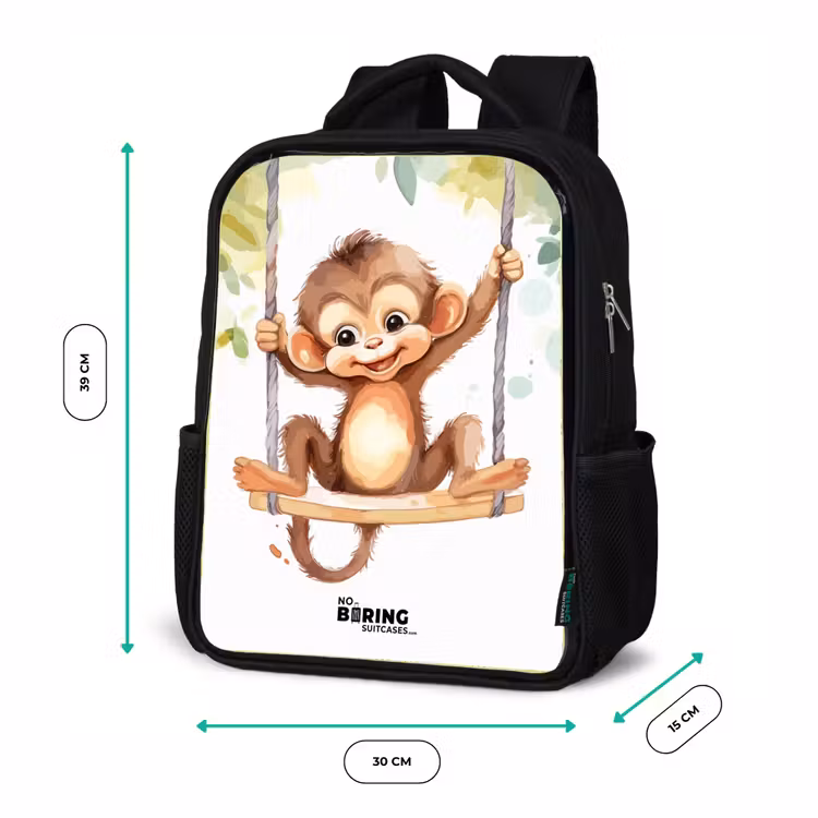 Vrolijk aapje op een schommel illustratie Rugzak - Zwart middel -productfoto_formaten