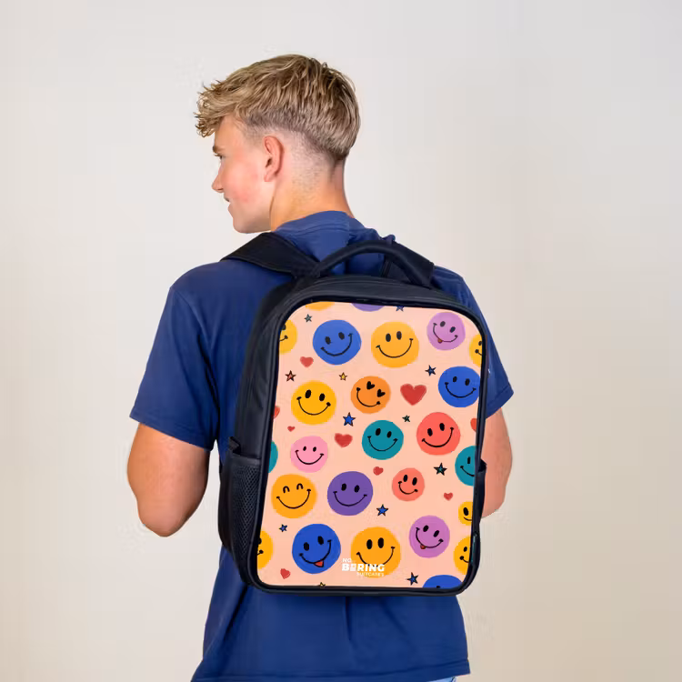 Vrolijk Smiley-patroon Rugzak - Zwart middel -sfeer8