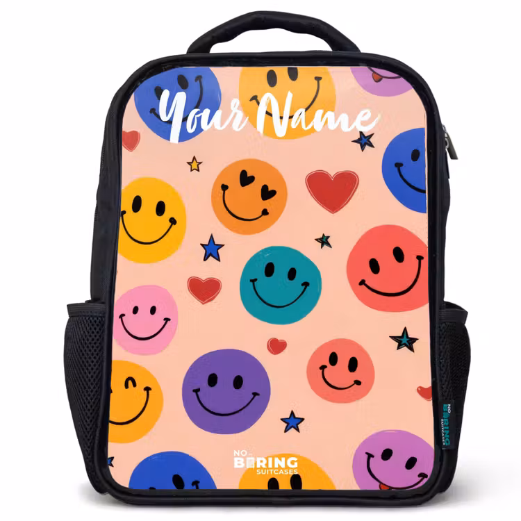 Vrolijk Smiley-patroon Rugzak - Zwart middel -3d