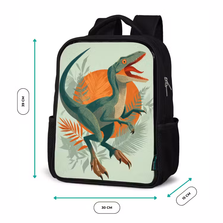 Dino - Bladeren - Grafisch - Groen Rugzak - Zwart middel -productfoto_formaten