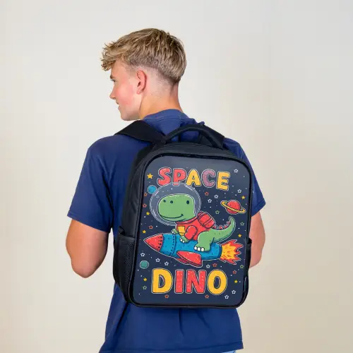 Dino - Raket - Kleurrijk Rugzak - Zwart middel -sfeer8