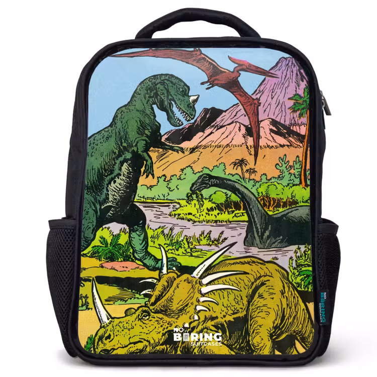 Dino's bij een vulkaan Rugzak - Zwart middel -3d