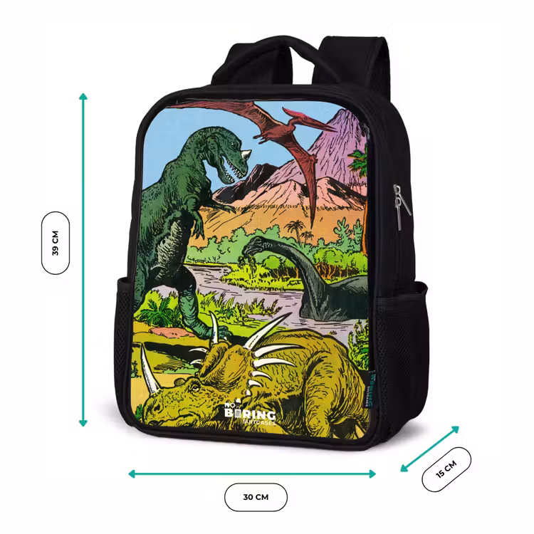 Dino's bij een vulkaan Rugzak - Zwart middel -productfoto_formaten