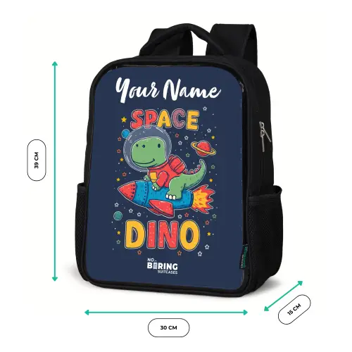 Dinosaurus - Groen - Raket - Sterrenhemel Rugzak - Zwart middel -productfoto_formaten