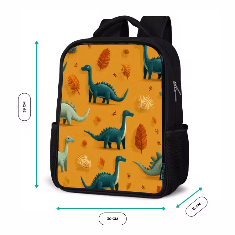 Dinosaurussen - Stekels - Herfstbladeren - Bruin Rugzak - Zwart middel -productfoto_formaten