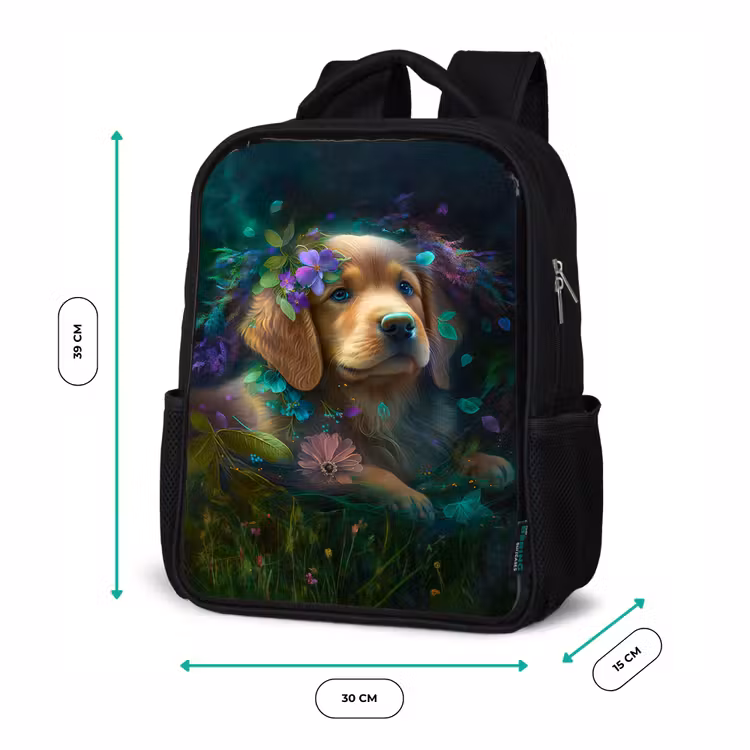 Hond - Puppy - Bloemen - Natuur - Golden retriever Rugzak - Zwart middel -productfoto_formaten
